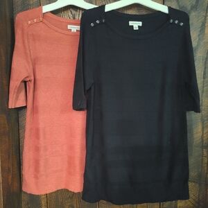 Lot Of 2 Croft and Barrow 1/4 Sleeve Lighweight Knit Top Black Orange Size S